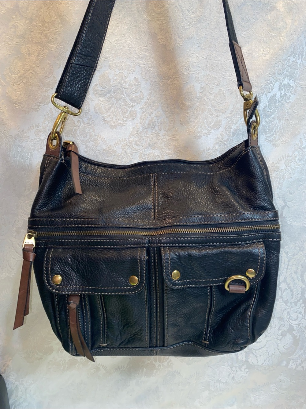 Fossil Black Leather Crossbody Bag